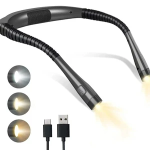 Rechargeable Long Lasting Flexible Arms Rechargeable LED Neck Reading Light Hands Free Brightness Adjustable Book Light