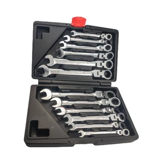 12-Piece 8-19mm Metric Flex-Head Ratcheting Wrench Spanner Set Chrome Vanadium Steel Ratchet Wrenches Combination Ended Spanner