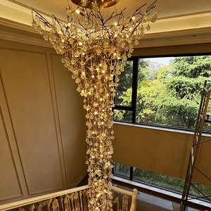 Large Tree Branch Luxury Gold Indoor Decoration Lighting Hall Hotel Lobby Staircase Art Long Chandelier
