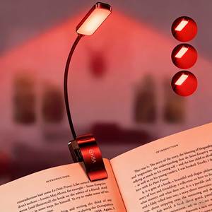 3-Mode LED Red Light Clip-On Reading Light USB Rechargeable Small Foldable Eye-Care Book Lamp for Night Reading Travel Bedside
