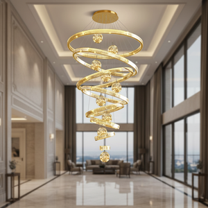Modern Chandelier Crystal Staircase Pendent Lamp Gold Loft Lamp Luxury Villa Hotel Hall Living Room Large Home Chandelier