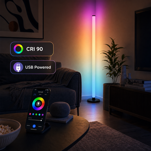Professional High CRI 90 RGBIC Corner Floor Lamp App Control Music Sync WiFi USB Powered Standing Light For Living Gaming Room