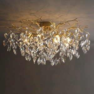 PM French Style Light Luxury Living Room Branch Shaped Crystal Chandelier Bedroom Living Room Raindrop Crystal Pendent Lamp