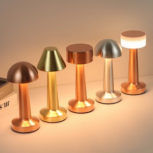 Small Rechargeable Dimmable Touch Table Lamp Gold Battery Portable Metal Design for Restaurant Dining Room Patio Bar