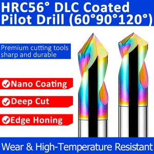 HRC55 Tungsten Carbide DLC Coated Right Hand Pilot Drill 2 Flute Straight Shank 60/90/120 Degree For Aluminum CNC Machining