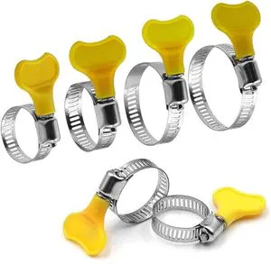 10-38mm Adjustable Yellow Plastic Handle Hand Wriggle Hose Clamps Pipe Clip