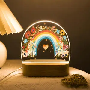 3D Colorful UV Printing Night Light Present Gifts Forest Animals Kids Night Light Wooden Base Quality Led Table Night Light