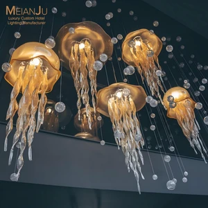 Luxury Crystal Jellyfish Anchor Chandelier Glass Aquarium Pendant Light LED Gold Finish 5-Year Warranty For Hotel Restaurant