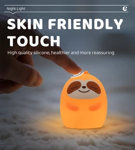Cute Cartoon Sloth Silicone Night Light Mini LED Bedside Lamp USB Rechargeable Soft Light for Bedroom Kids Room Safe Sleep Lamp