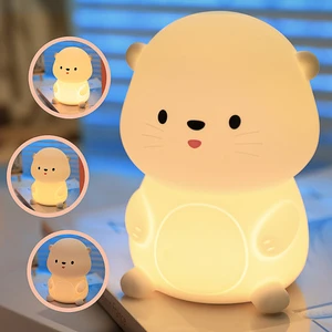 Baby Night Lights Cute Animal Silicone Timing Rechargeable Lamp Cartoon Otter Bedroom Decoration Kids Boys Girls Gift