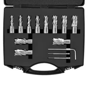13-Piece Weldon Shank Annular Cutter Set for Magnetic Base Drills M2AL HSS 2 Pilot 7/16\