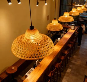 Hollow Bamboo Woven Pendant Light Rustic Boho Hanging Light for Kitchen Island Dining Counter Coastal Home Decor Chandelier