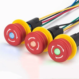 16MM Red Illuminated Rotary Emergency Stop Button Switch Wired With Light 1NO1NC Self-locking Welding Pin Knob Plastic Switches