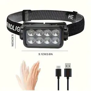 8LED Rechargeable Headlamp with Strong Light Long Runtime Waterproof for Outdoor