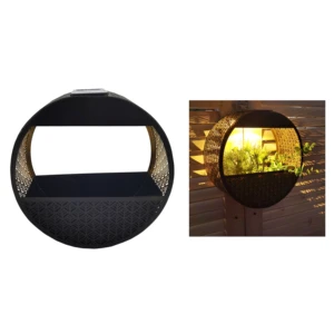 Black Circle Shaped Hollow Metal Solar Lantern Outdoor Decorative Light
