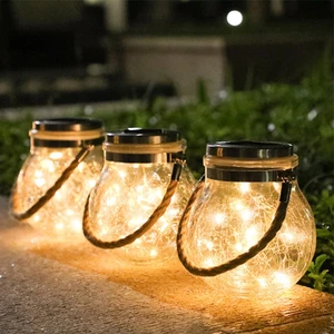 Outdoor Decoration Waterproof 20 Led Solar Lantern Hangingwhitemason Jar Light Crack Glass Bottlenewraluminumy Light for Party