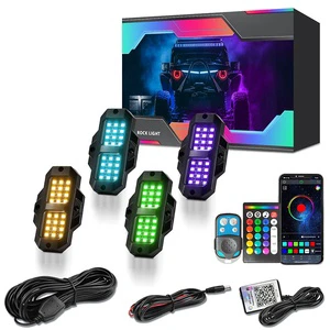 LED Rock Lights 4Pods RGB APP Music Sync Control DC12V IP68 Waterproof Factory For SUV Offroad Pickup Jeep Truck