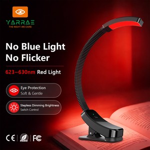 Adjustable Flexible Reading Lamp 620~630/660/670nm Red Light Portable LED Book Light Clip Type USB Rechargeable LED Book Light