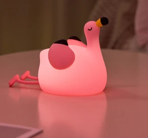WolongmountainSilicone Cute Flamingo Night Light Bedroom Bedside Lamp Rechargeable Touch Control Dimmable Soft Light