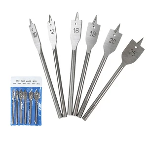 6Pcs/Set CR Brand Zinc Finish Wood Spade Drill Bits Set 10-25mm Sizes 158mm Total Length Woodworking Tools