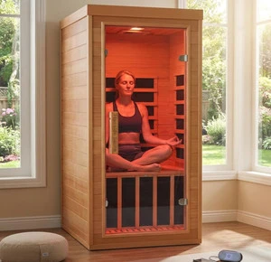 High Quality 1 Person 1300W 110V Indoor Wood Dry Sauna Room Red Light Therapy Infrared Sauna