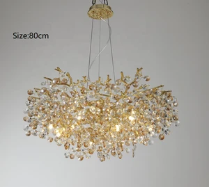 Nordic Living Room Round Luxury K9 Crystal Tree Branch Chandelier Hotel Kitchen Island Bedroom Luxury Gold Modern Chandelier