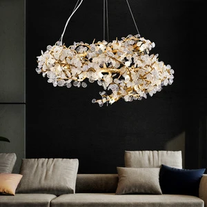 Nordic Design Branch Hanging Pendant Light Dinning Room Modern Glass Leaves Adjustable Height Chandelier Living Room Stair