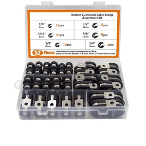 52 Pcs Stainless Steel EPDM Rubber R-Clamp Clips Rubber Pipe Clamps R Types of Hose Clamp Set