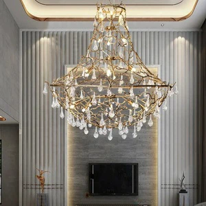 Large Branch Lights Nordic Vintage Led Brass Gold Dining Living Room Hotel Luxury Pendant Lights Modern Branch Cage Chandeliers