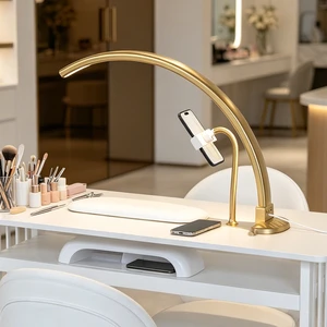 New Design 3 in 1 Half Moon Led Nail Desk Lamp with Arm Rest 36W Modern Smart Nail Uv Led Lamp Table Light and Cell Phone Holder