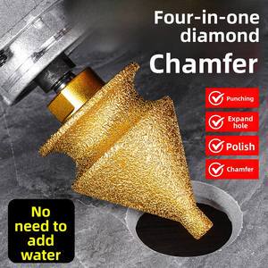 4 In 1 38mm Steel Vacuum Brazed Diamond Chamferer Reamer Multifunctional Conical Umbrella Center Drill Bit For Granite Marble