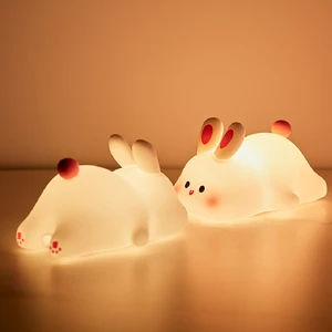 Mini Rechargeable LED Soft Touch Silicone Rabbit Night Light for Kids with Sensor Control and USB Rechargeable