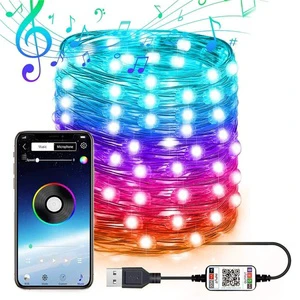 Smart RGB Bluetooth Music Sync Fairy Lights APP Control String Lights USB Power IP65 for Holiday Festival Party Christmas Decor