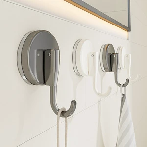 2 Pack Plastic Strong Vacuum Suction Cup Hooks Heavy Duty Wall Mounted No Drill Shower Bathroom Kitchen Towel Coat