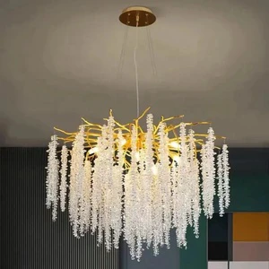 Customized Branches Chandelier Golden Arms Crystal Hanging Lamp Glass Beads Pendant Light Bespoke Chandelier Lighting for Home