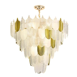 Modern Luxury Unique Smoky Gold Round Colored Glass Leaves Crystal Pendant Tree LED Chandelier Lighting for Villa or Wedding