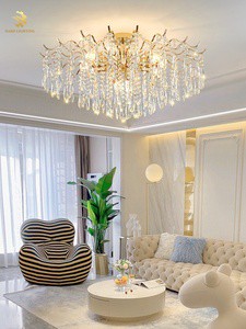 French Luxury Branch Shaped Crystal Pendant Chandelier Postmodern Creative Hotel Villa LED Gold Living Room Bedroom Chandelier