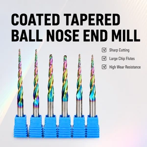 Weix Coated Solid Carbide Taper Ball Nose End Mill Router Bits Milling Cutters 8mm CNC Router 60HRC for Woodworking OEM