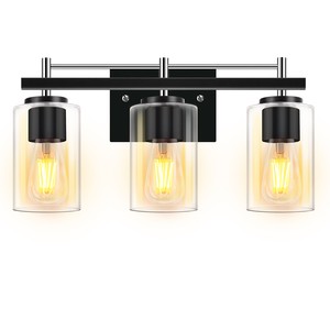 Modern Bathroom Light Fixtures 3 Light Vanity Lights Black Wall Lamp with Clear Glass for Bathroom Mirror Living Room Bedroom