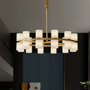 Nordic Simple Designer Living Room Dining Table Alabaster Chandelier Hotel Lobby Bedroom Bedside Circle Candle Pendant Light
