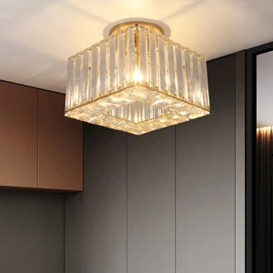 Entryway E27 E26 Surface Mount Crystal Ceiling Lamp for Hallway Balcony 20cm Width Golden Black Customize Brand