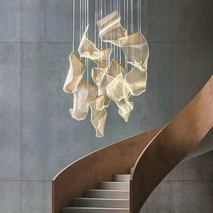 SHENGQIU Large LED Acrylic Chandelier Modern Gold Luxury Design For High Ceilings Hotel Art Decor For Living Room Factory Price