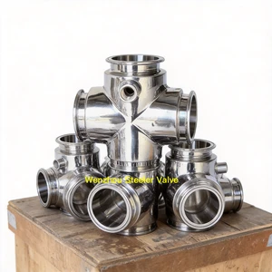 Sanitary 4-Way Cross Stainless Steel 304/316L Tri Clamp Jacketed Cross Pipe Fitting