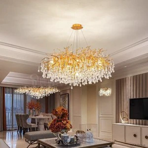 Modern Oval Decorative Tree Branch Crystal Chandeliers Pendant Lights LED Dimmable Cylindrical Shade Warm White E27 Bulb Base
