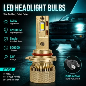 Aluminum LED Headlamp Replacement Bulb 140W 12500LM 12V for Upgrading Vehicle Front Lights Without Changing Headlight Assembly