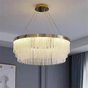 JYLIFGTING Luxury Modern LED Chandeliers& Pendant Lights Round Nordic Crystal Tassel Design Living Room Bedroom Hotel Decorative