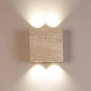 Custom Wholesale Japanese Natural Yellow Travertine Bedside Wall Lamp Wabi-Sabi Style Indoor Decor LED Wall Lamp