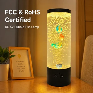 LED Bubble Fish FCC RoHS Certified DC 5V Manual Color Changing Aquarium Night Light ABS Base Middle Home Decor Dimmable