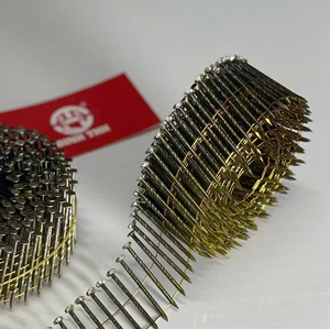 2.2x45mm Yellow Zinc Galvanized Steel Coil Nails Screw Shank Wire Collated Fasteners for Timber Carpentry and Furniture