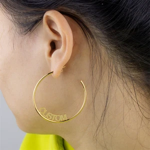 Cross-border Sales Personalized Fashion Custom Jewelry Stainless Steel 18K Gold Plating Custom Round Opening Arc Name Earring
